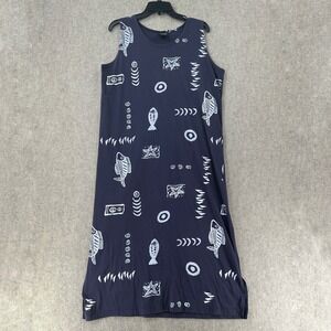 EXIST Beach Fish Bones Graphic Print Sleeveless T-Shirt/Tank Midi Dress L Cotton
